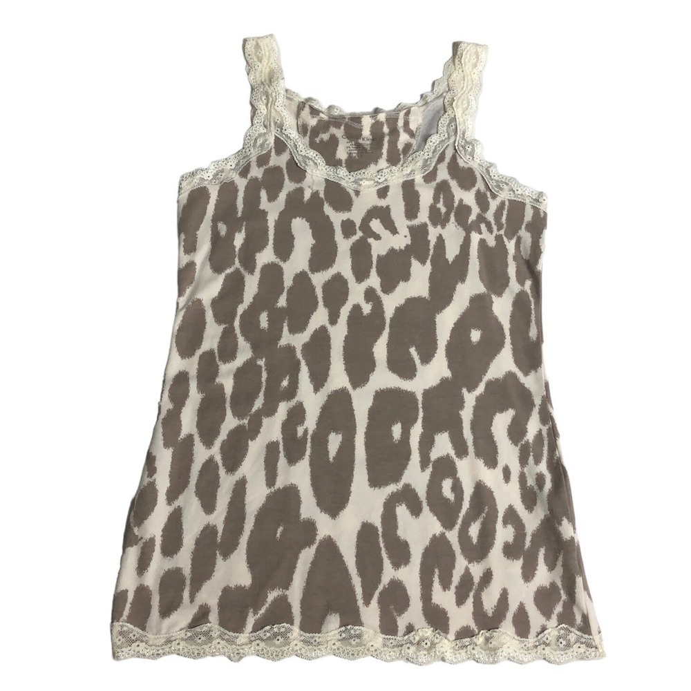 Y2K Calvin Klein Lace Trim Cami Tank Top Womens S Leopard Animal Print McBling